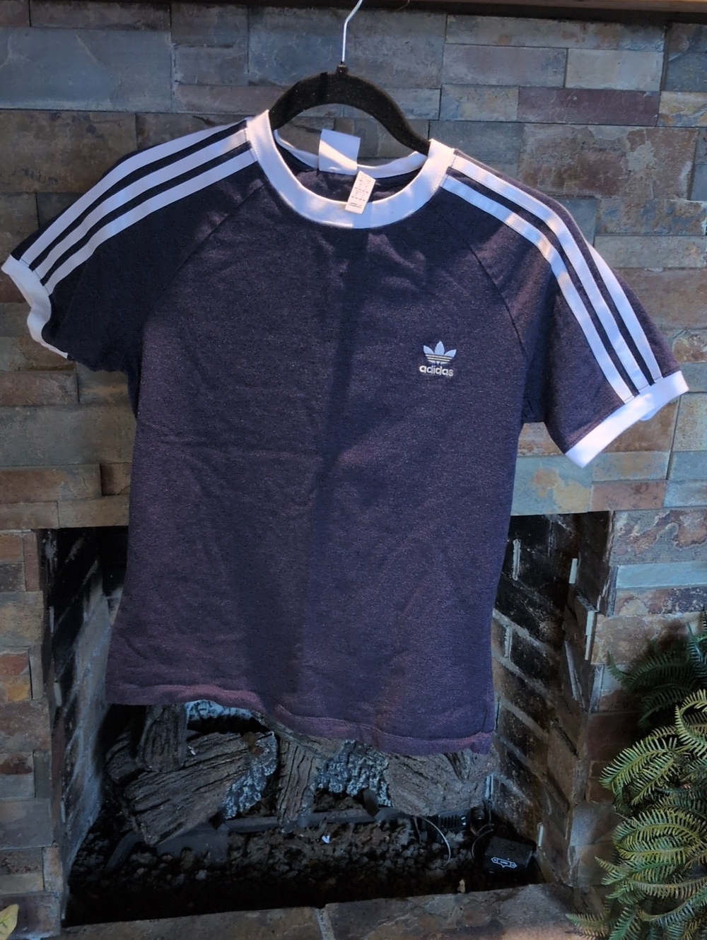 adidas Navy Blue Short Sleeve Tee with White Stripes